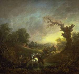 Sunset: Carthorses Drinking at a Stream circa 1760 by Thomas Gainsborough 1727-1788